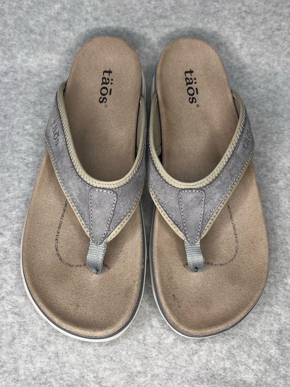 TAOS Womens Aur-13540 Flip Flop Thong Sandals Gray Cloud Nubuck Leather Sz 10 - Picture 3 of 10
